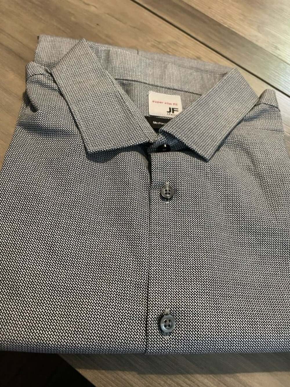 JF J. Ferrar Super Slim Fit Dress Shirt Black White Patterned